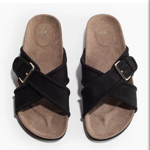 NWOT H&M Black Crosse-over Sandal Faux Suede